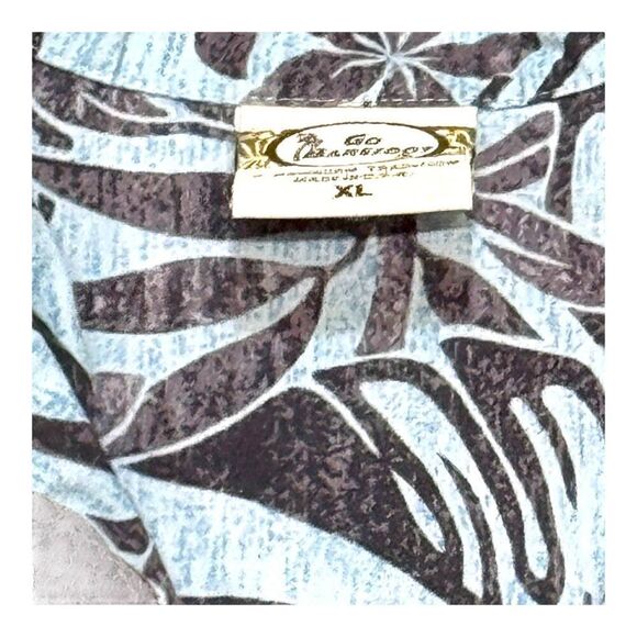 Vintage Hawaiian Print Short Sleeve Button-Up Shirt XL Light Blue Go Barefoot - Picture 2 of 4